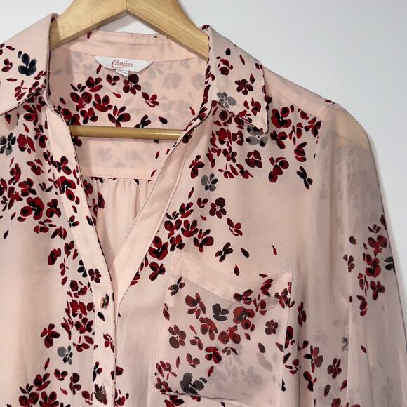 Candie’s Sheer Pink Floral Button-Down Blouse – Size M - Picture 3 of 7